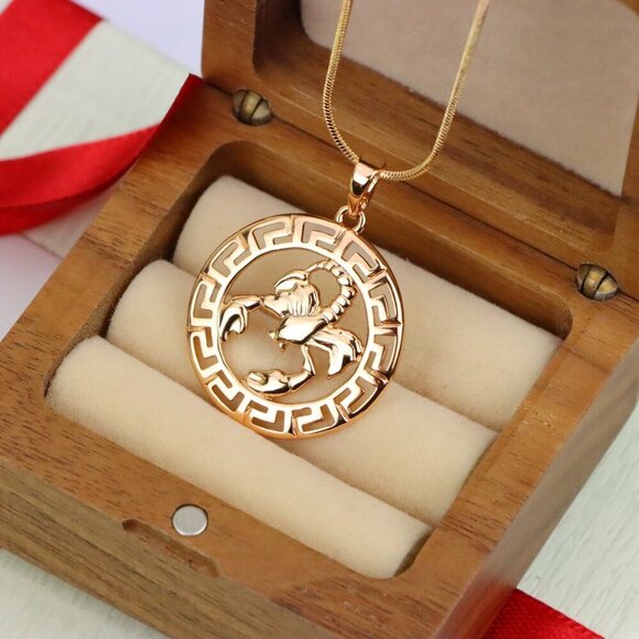 "Scorpio Zodiac Rose Gold Pendant in Gold Plated Brass, XPPT1335 - Picture 7 of 13
